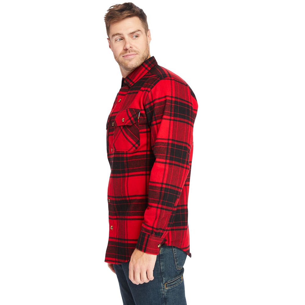 Camisa Timberland Argentina Hombre - Pro® Woodfort Heavyweight Flannel Work - Rojas/Negras - FCTKRN-